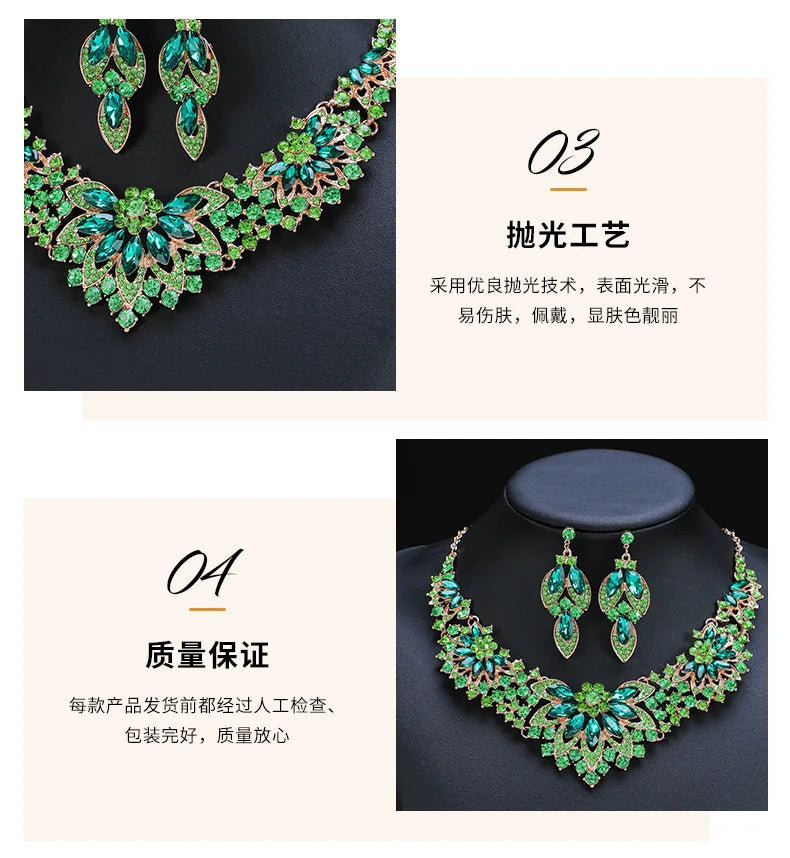 Retro Necklace Set 2-piece Set Leaves And Flowers Luxury Jewelry Wedding Accessories