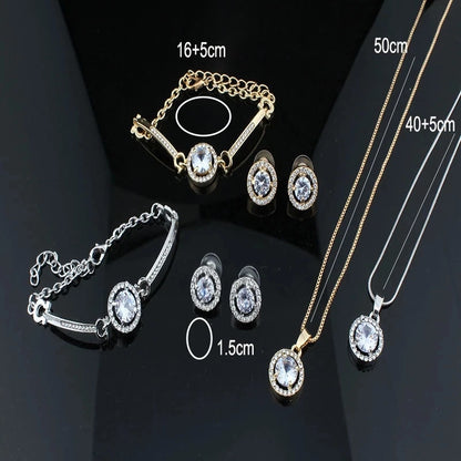 925 Sterling Silver Crystal Pendant Necklace Earrings Bracelet Jewelry Set For Women Girls Wedding Engagement Fashion Jewelry