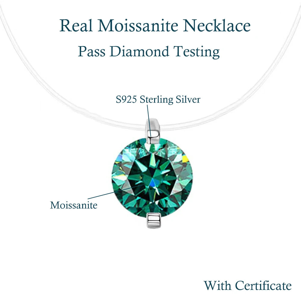 6.5/9mm Transparent Fishing Line Moissanite Necklace 925 Sterling Silver Choker Women Classic Engagement Wedding Diamond Jewelry