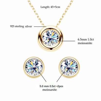IOGOU Real 3ctw. D Color Moissanite Jewelry Set 925 Silver 18k Gold Plated Pendant Necklace Stud Earrings Set for Women Men Gift