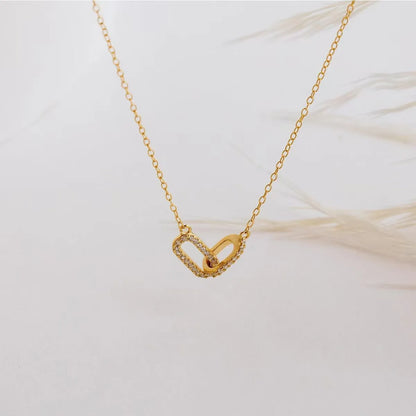 1-piece double-loop geometric collarbone chain necklace - a niche-designed, luxury-minimalist interlocking loop necklace.
