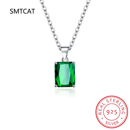 9ct Created Red Ruby 925 Sterling Silver Pendant Necklace for women Engagement Party Jewelry 45CM Link Chain New Arrival