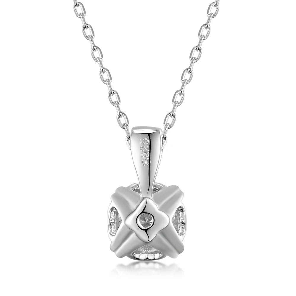 Women's 1 Carat 6.5mm EF Round Moissanite Necklace D Color Diamond Silver Plated Pendants Fine Jewelry Wedding Engagement Gift