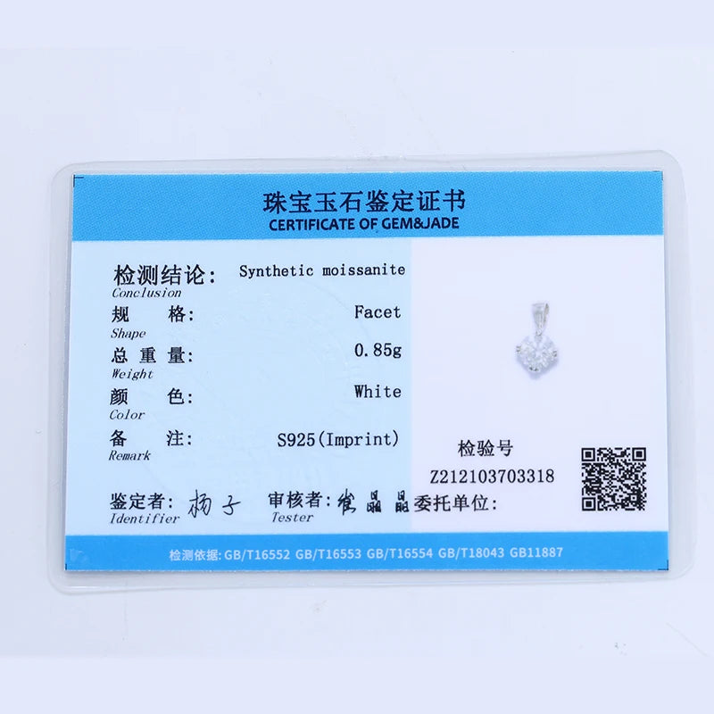 Women's 1 Carat 6.5mm EF Round Moissanite Necklace D Color Diamond Silver Plated Pendants Fine Jewelry Wedding Engagement Gift