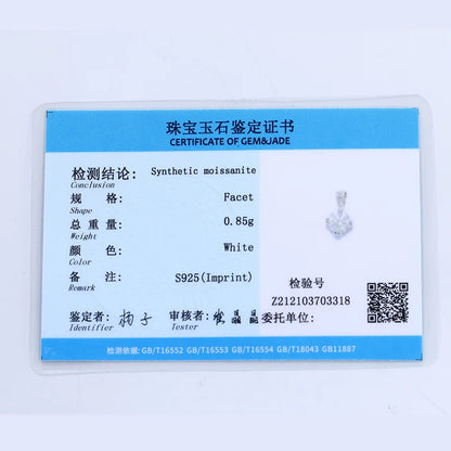 Women's 1 Carat 6.5mm EF Round Moissanite Necklace D Color Diamond Silver Plated Pendants Fine Jewelry Wedding Engagement Gift