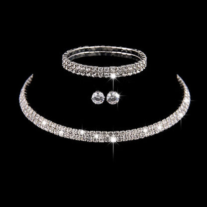 Classic Elegant Crystal Bridal Jewelry Set Shiny Rhinestone Fashion Wedding Dress Banquet Women's Necklace Earring Set