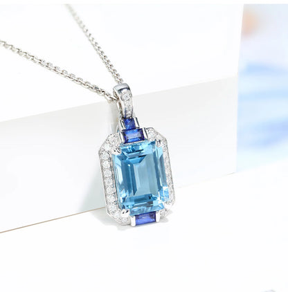 Exquisite Simulation Aquamarine Two-Piece Rings Pendant Necklaces For Women Engagement Bridal Gift Jewelry Sets For Women