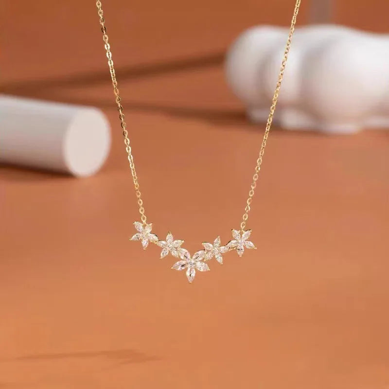 Lnngy Exquisite Moissanite Diamond Necklace for Women Pure 925 Sterling Silver Flower Pendant Necklaces 2025 Trend Jewelry
