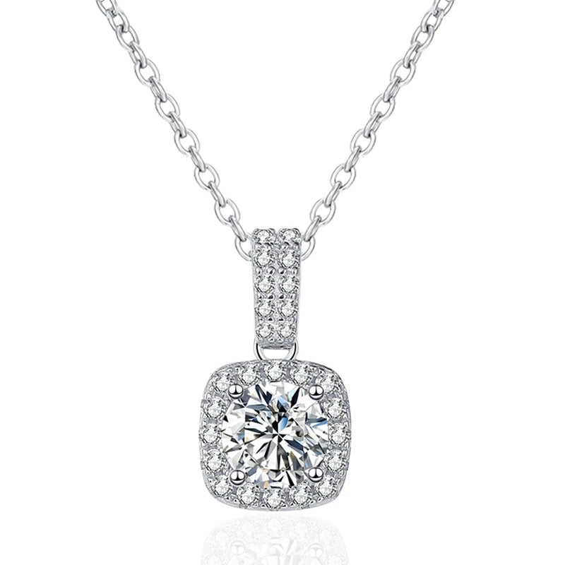 NeeTim 1ct 2ct Moissanite Pendant Necklace S925 Sterling Silver Sparkling Lab Diamond Chain for Women Engagement Fine Jewelry