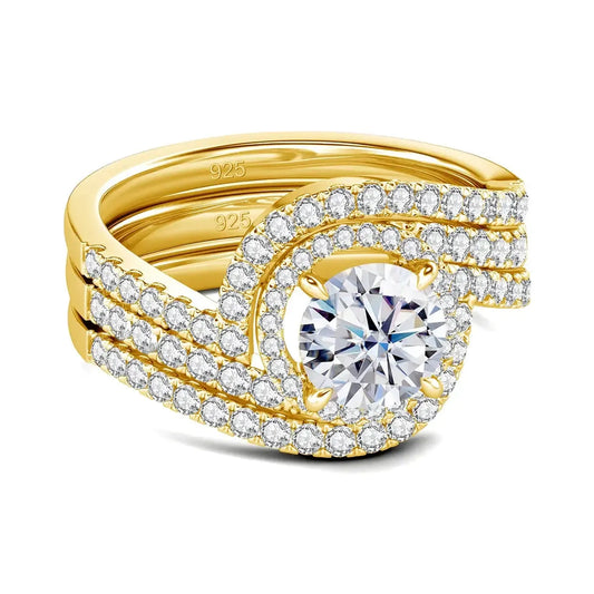 Gold three-ring set with diamond accents.