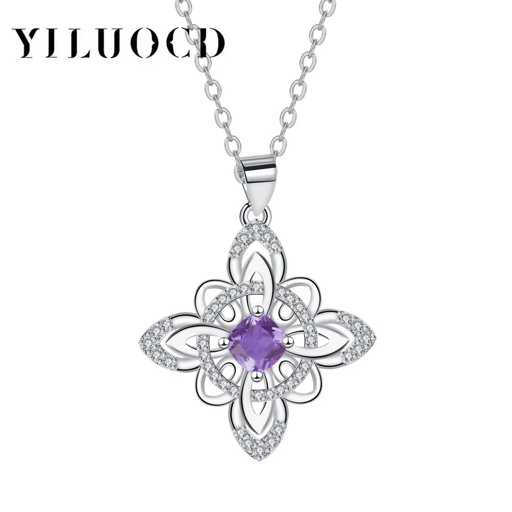 925 Thai Silver Classic Witch Knot Necklace Purple zircon White