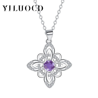 925 Thai Silver Classic Witch Knot Necklace Purple zircon White