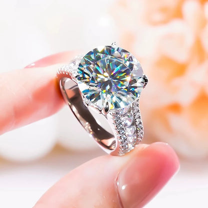 Luxury 10Carat Large Moissanite Diamond Ring 925 Silver Plated 18K Gold Eternity Engagement Ring  for Women Wedding Bridal Band