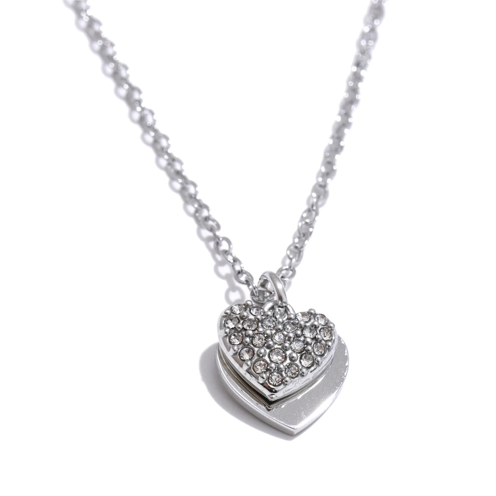 NiNice Necklaces for Women 316L Stainless Steel Original Double Layered Heart-Shaped Cubic Zirconia Pendant Romantic Engagement