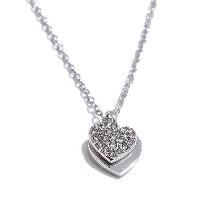 NiNice Necklaces for Women 316L Stainless Steel Original Double Layered Heart-Shaped Cubic Zirconia Pendant Romantic Engagement
