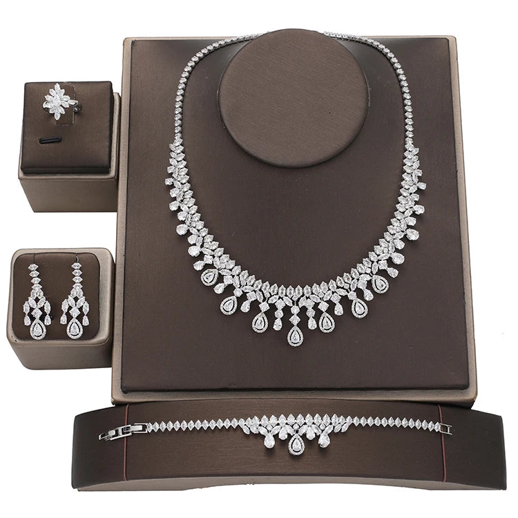 Jewelry Set HADIYANA New Retro Simple Ladies Engagement Wedding Necklace Bracelet Ring Earrings Zircon Set BN8050 Bijoux Mariage