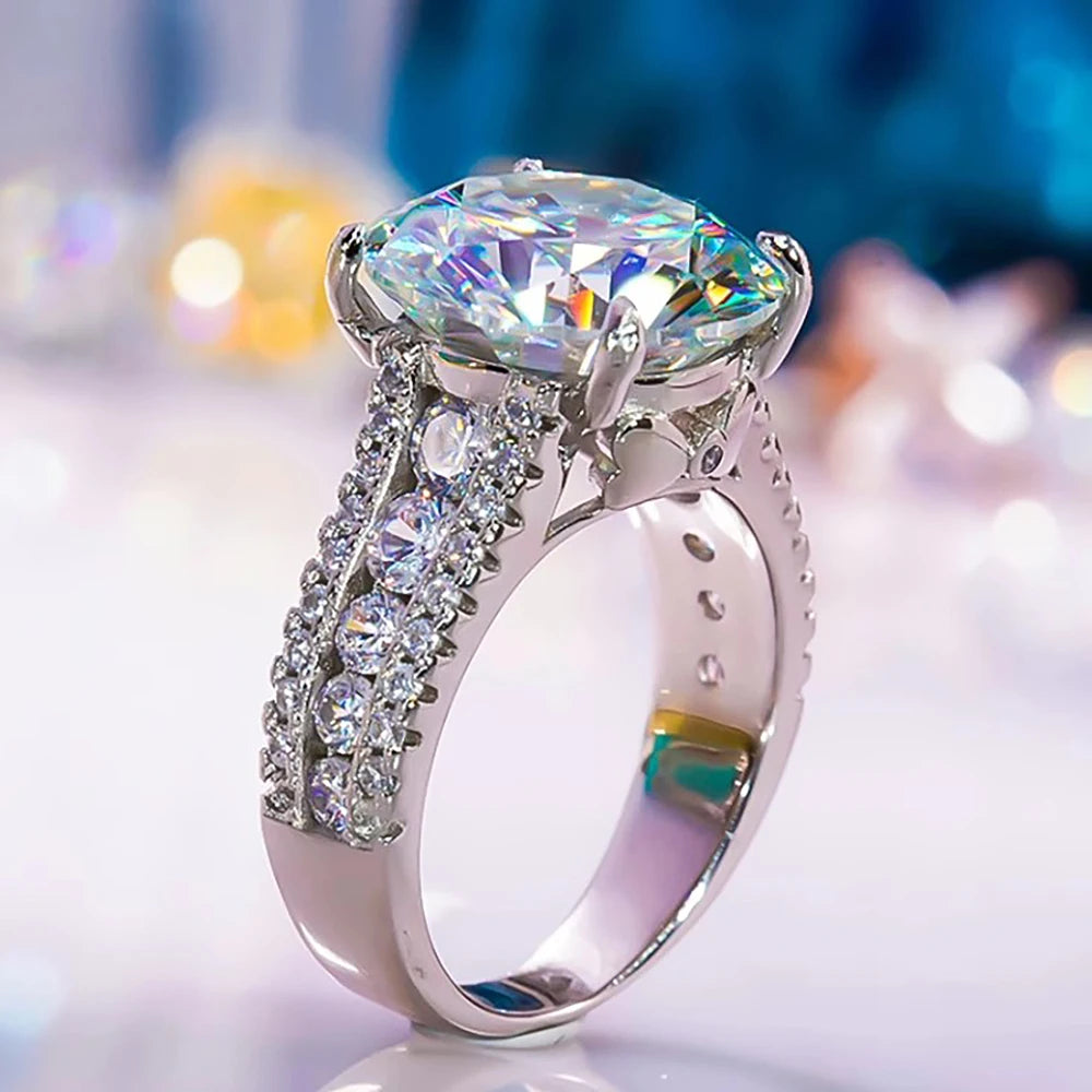 Luxury 10Carat Large Moissanite Diamond Ring 925 Silver Plated 18K Gold Eternity Engagement Ring  for Women Wedding Bridal Band
