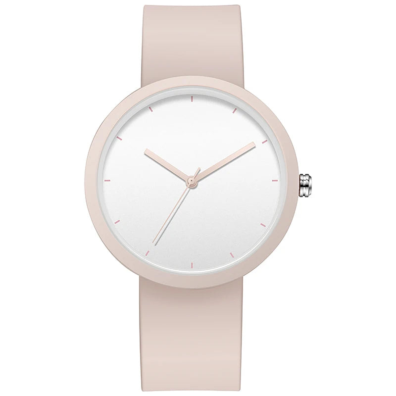 Minimalism Watch For Women 41mm Case with PVD Finish Rubber Strap Pink