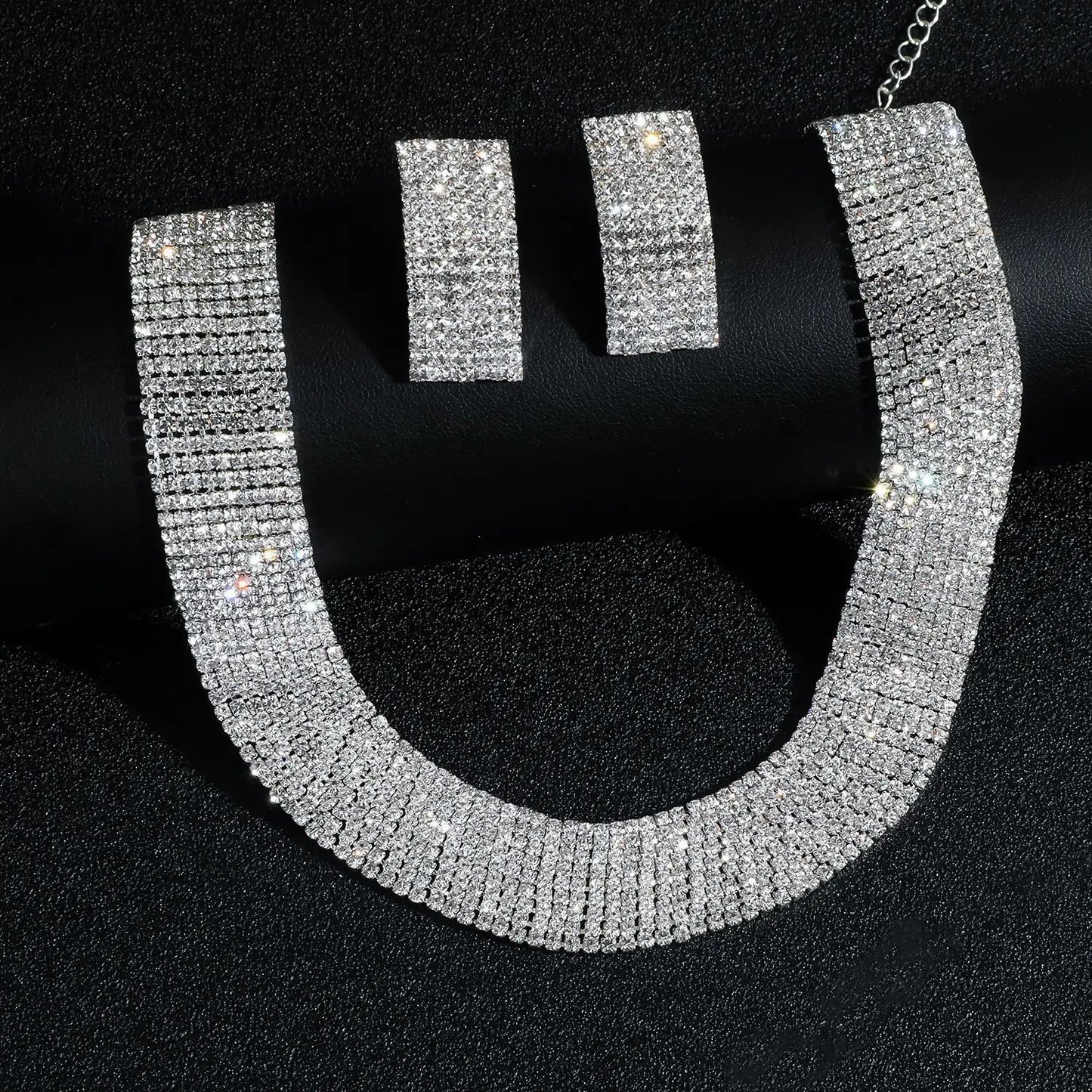 3pcs Women's Jewelry Set Rhinestone Earrings Necklace New Wedding Party Luxury Fashion Accessories