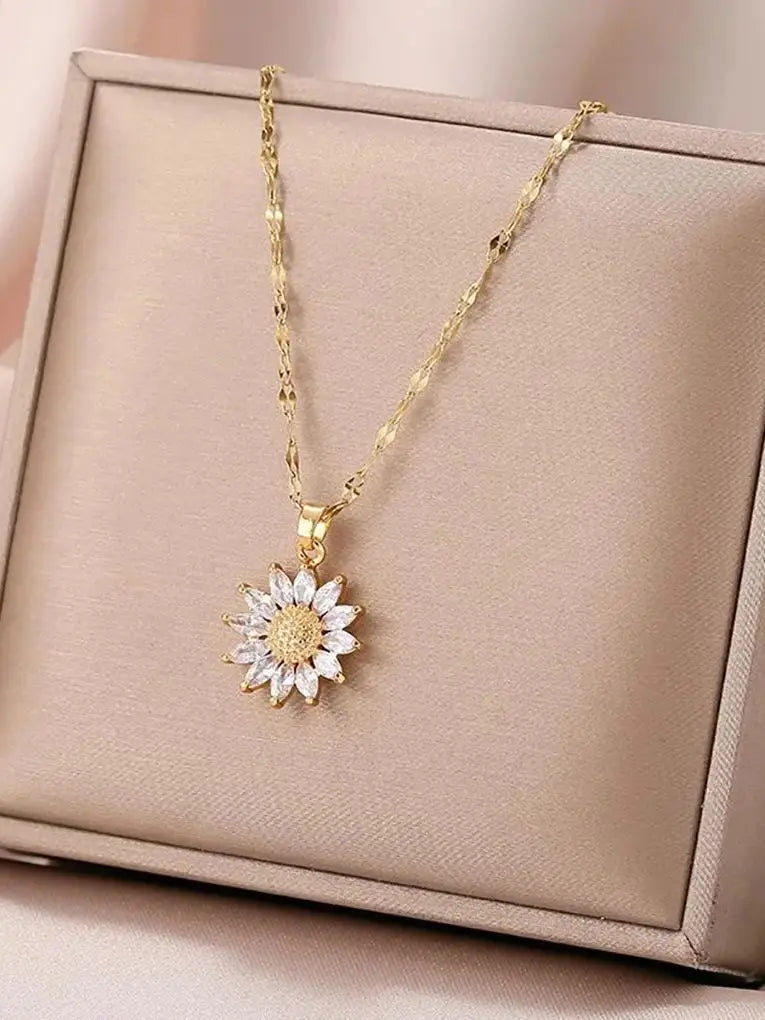 Elegant sunflower necklace celebrates love and loyalty.