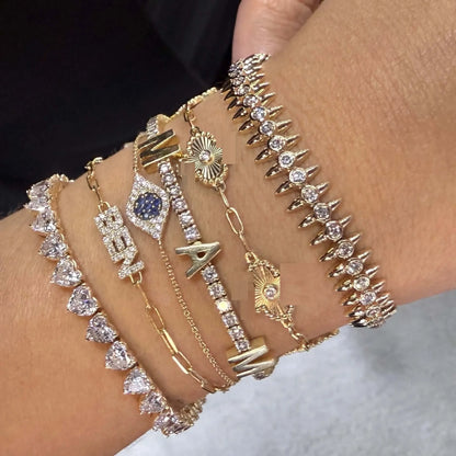 2025 New Fashion Women Gold Color Tennis Chain Bracelet