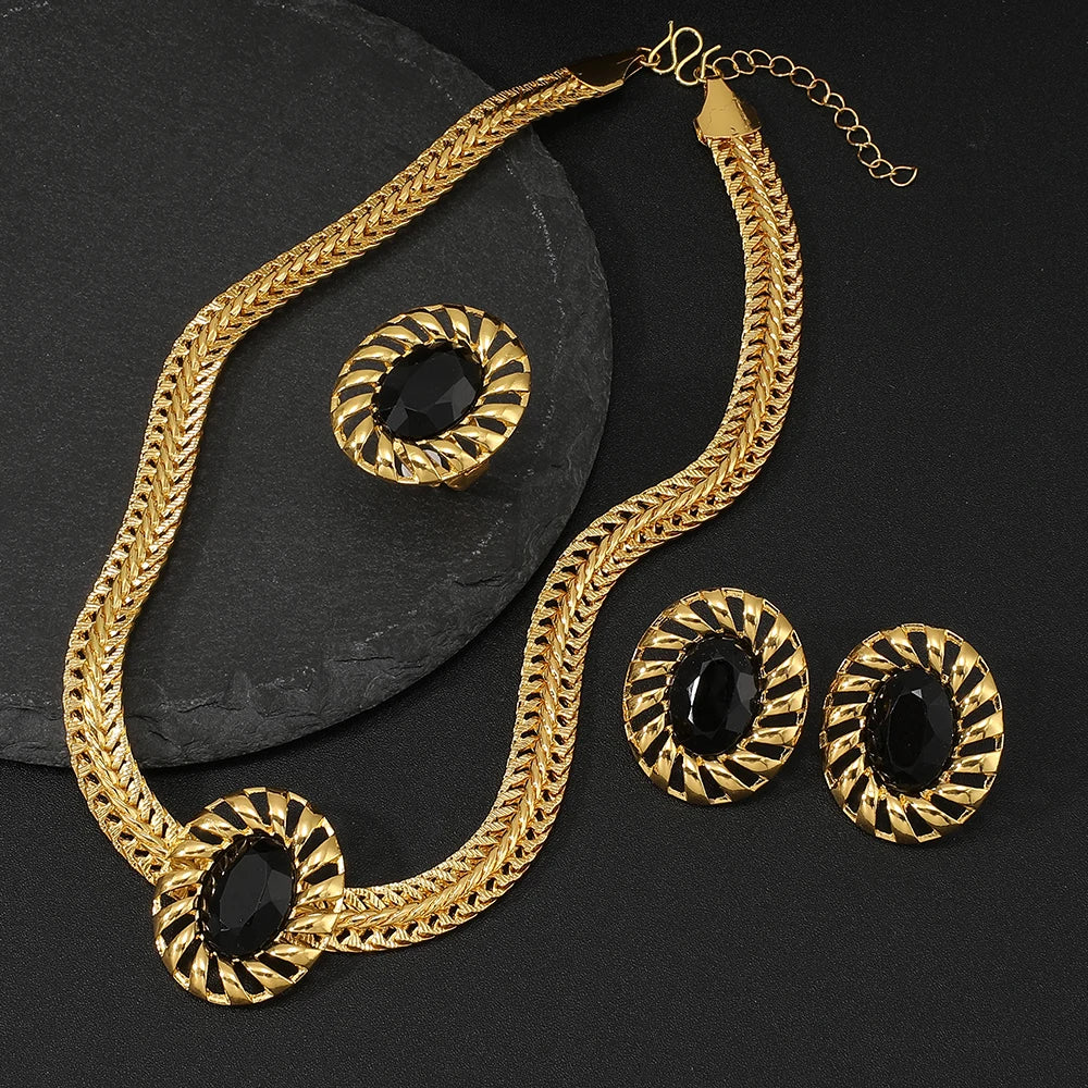 Elegant Princess Wedding Engagement Necklace Earrings ring Jewelry Sets Stainless Steel Pearl Thick Chain Necklace Gifts