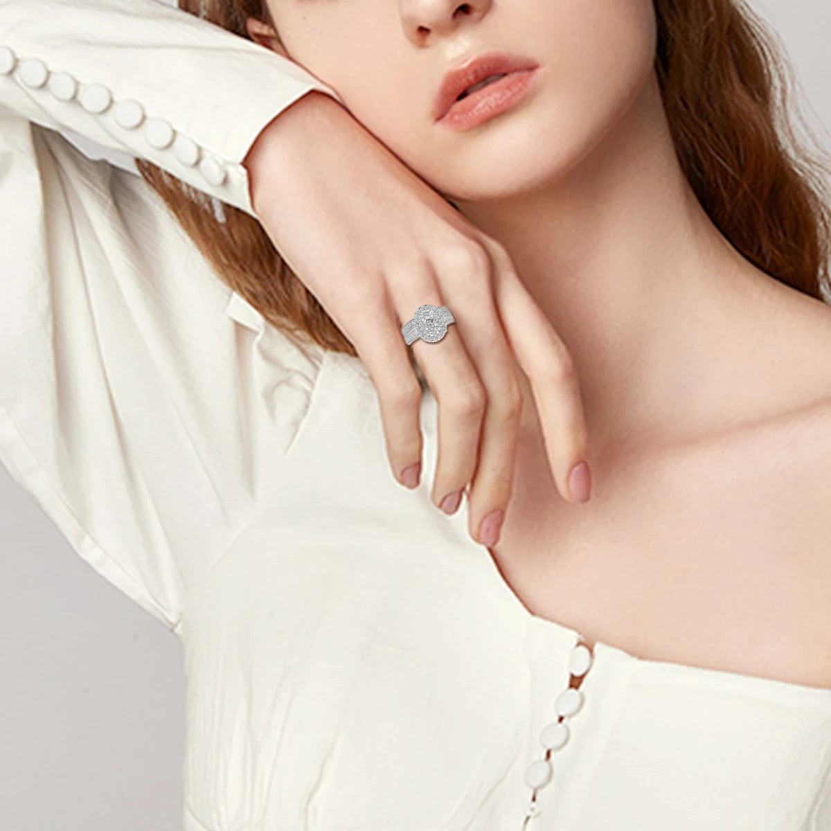 2PCS Diamond Couple Rings Set Woman Wedding Engagement Sterling Silver Ring Shining Luxury 5A Zircon 14k Gold Classic Jewelry