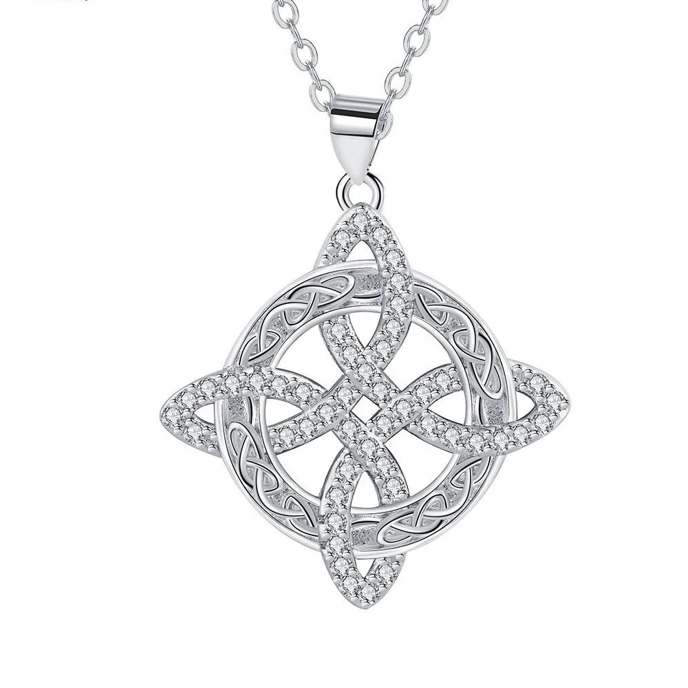 925 Thai Silver Classic Witch Knot Necklace White zircon 2 White