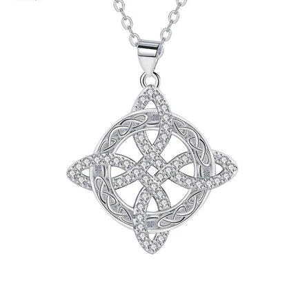 925 Thai Silver Classic Witch Knot Necklace White zircon 2 White