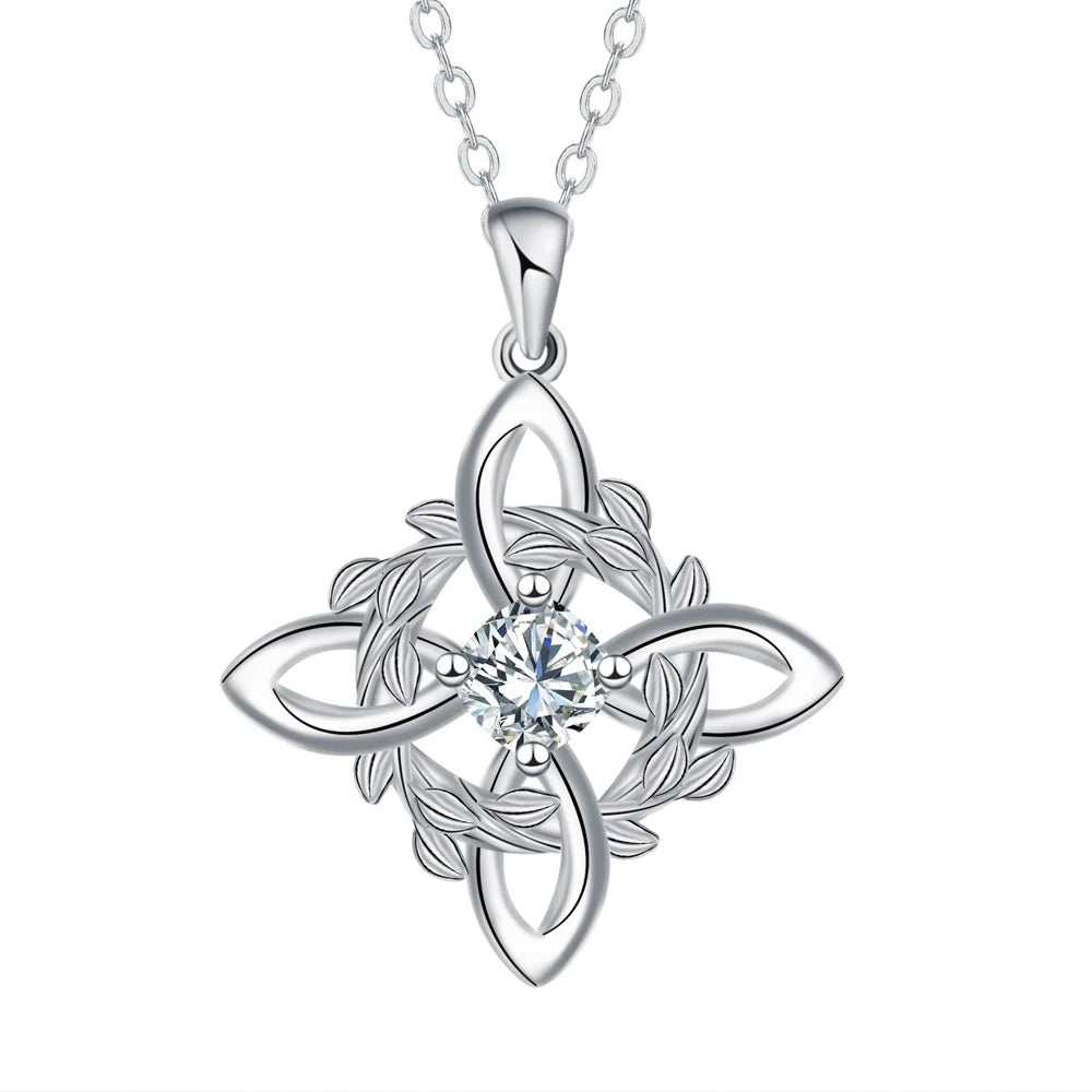 925 Thai Silver Classic Witch Knot Necklace White zircon 1 White