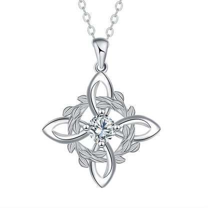 925 Thai Silver Classic Witch Knot Necklace White zircon 1 White