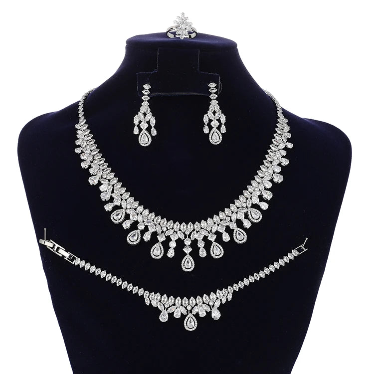 Jewelry Set HADIYANA New Retro Simple Ladies Engagement Wedding Necklace Bracelet Ring Earrings Zircon Set BN8050 Bijoux Mariage