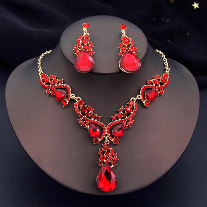 Elegant Fashion Necklace Sets for Women Party Birthday Green Choker Necklace Earrings Set Wedding Dress Bridal Jewelry Sets