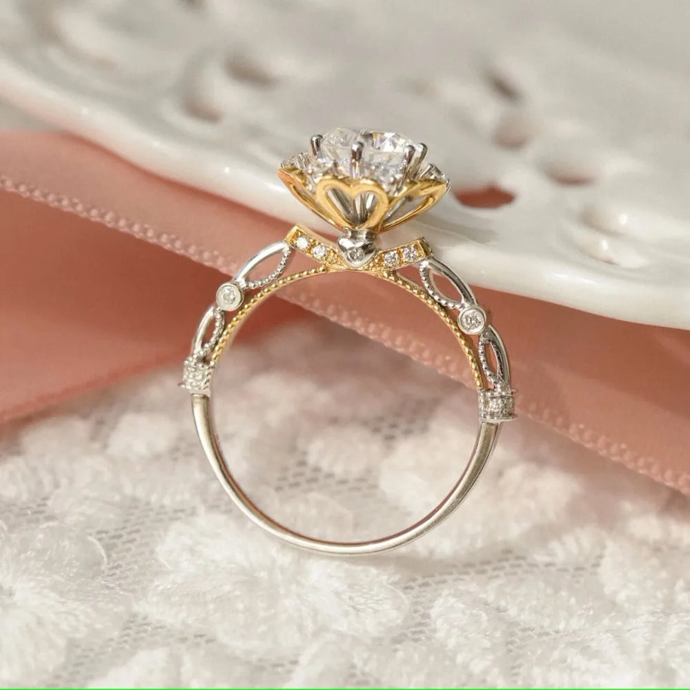 1ct Real Moissanite Ring For Women 925 Sterling Silver Flower Shape Wedding Lab Diamond Band Au750 Plated Fine Jewelry Certified