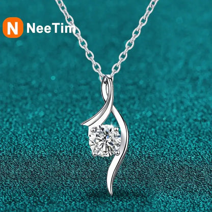 NeeTim 1ct Moissanite Pendant Necklace S925 Sterling Silver Sparkling Lab Diamond Fine Jewelry Wedding Party Necklaces for Women Pearl pulse Jewelry