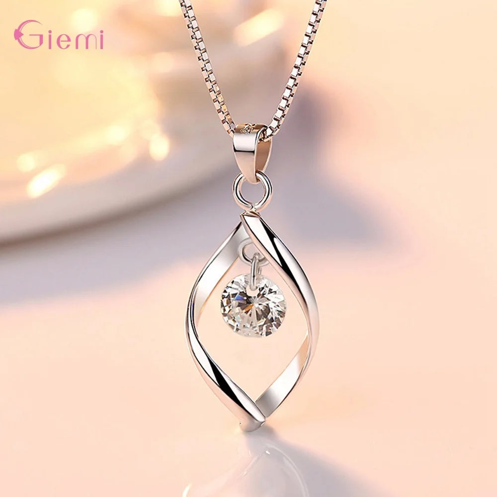 Simple 925 Sterling Silver Rotate White Cubic Zircon Crystal Pendant Necklaces For Women Anniversary Party Fashion Jewelry Gifts Default Title