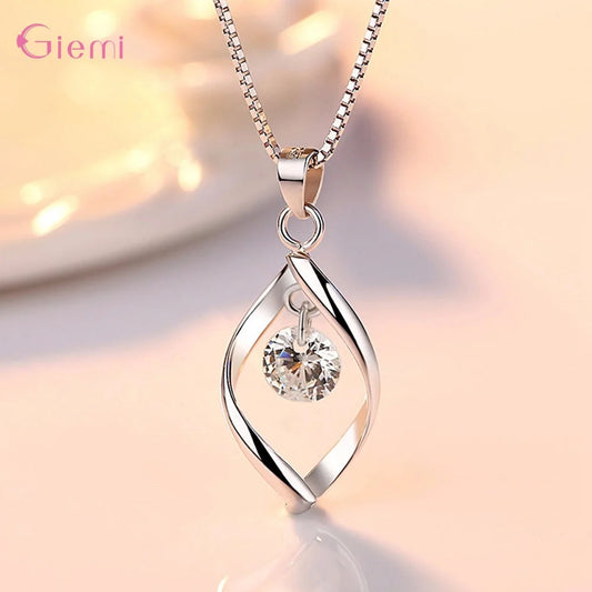 Simple 925 Sterling Silver Rotate White Cubic Zircon Crystal Pendant Necklaces For Women Anniversary Party Fashion Jewelry Gifts Default Title