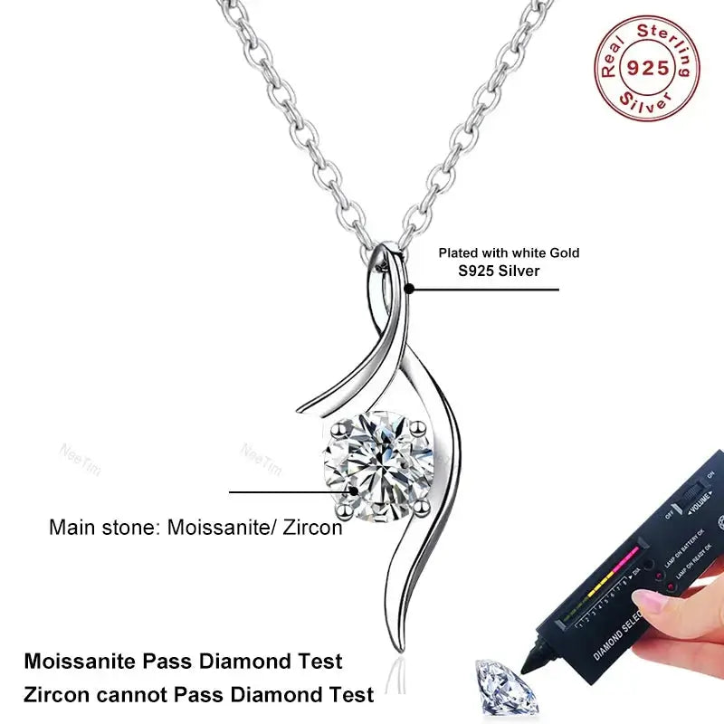 NeeTim 1ct Moissanite Pendant Necklace S925 Sterling Silver Sparkling Lab Diamond Fine Jewelry Wedding Party Necklaces for Women Pearl pulse Jewelry