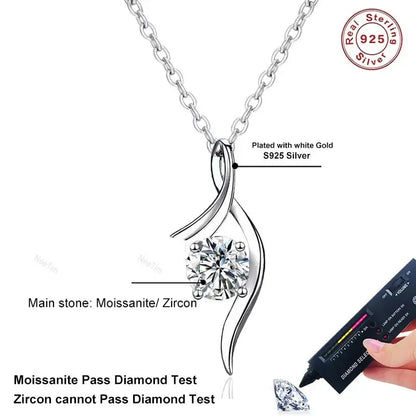 NeeTim 1ct Moissanite Pendant Necklace S925 Sterling Silver Sparkling Lab Diamond Fine Jewelry Wedding Party Necklaces for Women Pearl pulse Jewelry