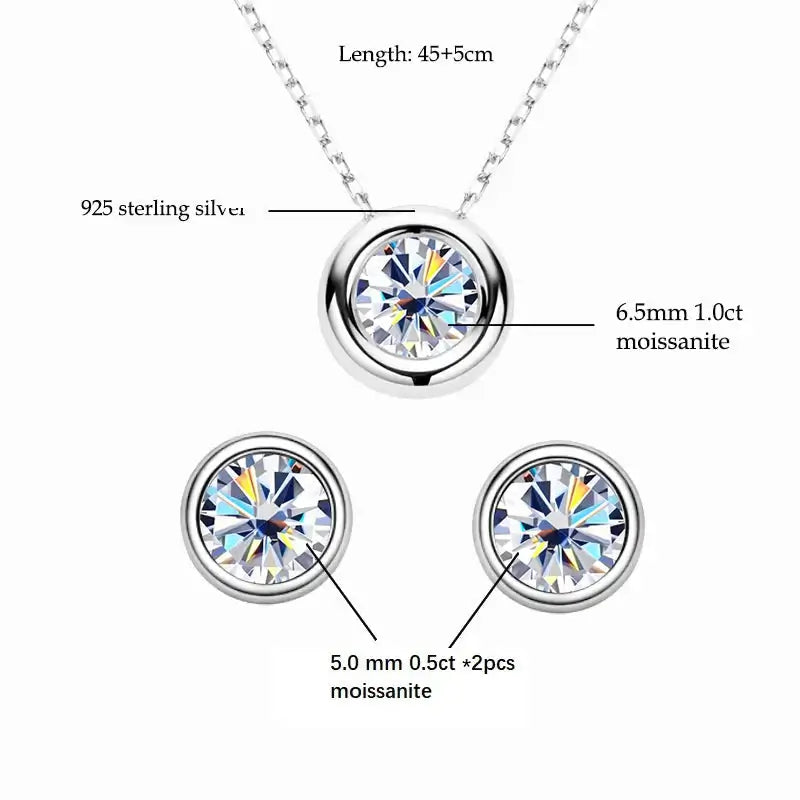 IOGOU Real 3ctw. D Color Moissanite Jewelry Set 925 Silver 18k Gold Plated Pendant Necklace Stud Earrings Set for Women Men Gift