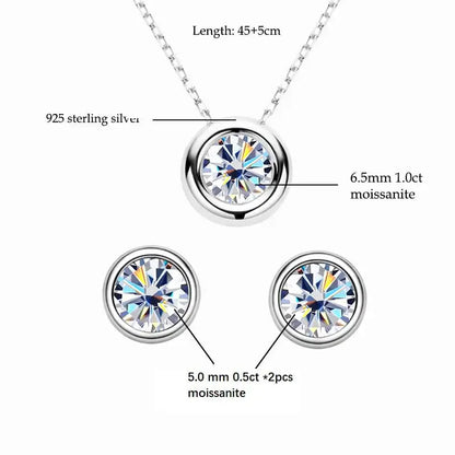 IOGOU Real 3ctw. D Color Moissanite Jewelry Set 925 Silver 18k Gold Plated Pendant Necklace Stud Earrings Set for Women Men Gift