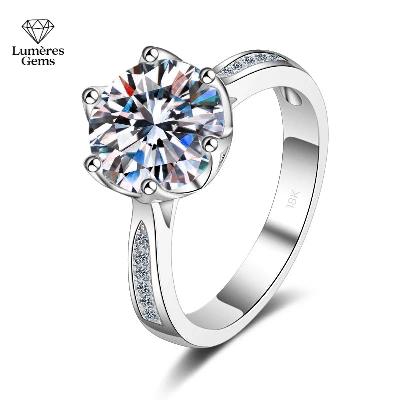Jewelry 18K White Gold 3 Carat VVS D Color Moissanite Diamond Engagement Ring Women Wedding Anniversary Day Gift Rings For Her