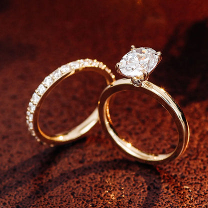 Provence 14K/18K yellow gold wedding ring set IGI certified 1.5CT oval lab diamond engagement rings stacking 3/4 eternity band