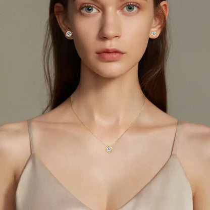 IOGOU Real 3ctw. D Color Moissanite Jewelry Set 925 Silver 18k Gold Plated Pendant Necklace Stud Earrings Set for Women Men Gift