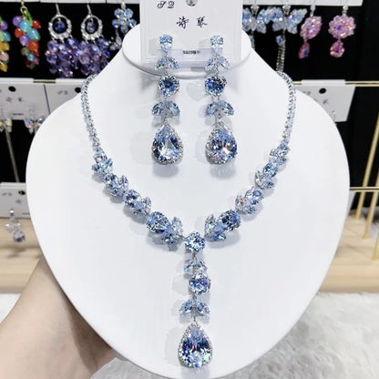 Trendy Heart Pendant Necklace Earrings For Women Engagement Fashion Jewelry Set Bridal Wedding Chokers Party Accessories Gifts