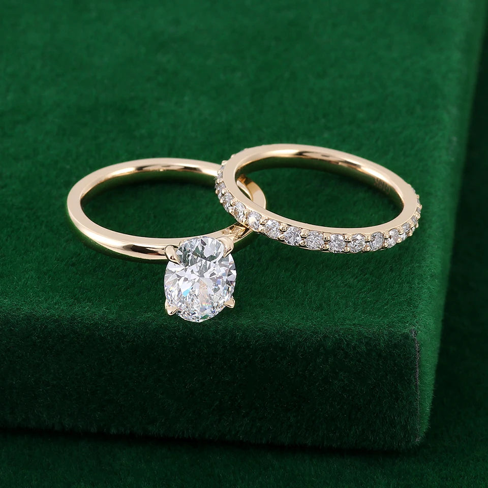 Provence 14K/18K yellow gold wedding ring set IGI certified 1.5CT oval lab diamond engagement rings stacking 3/4 eternity band