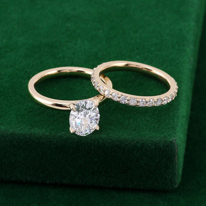 Provence 14K/18K yellow gold wedding ring set IGI certified 1.5CT oval lab diamond engagement rings stacking 3/4 eternity band