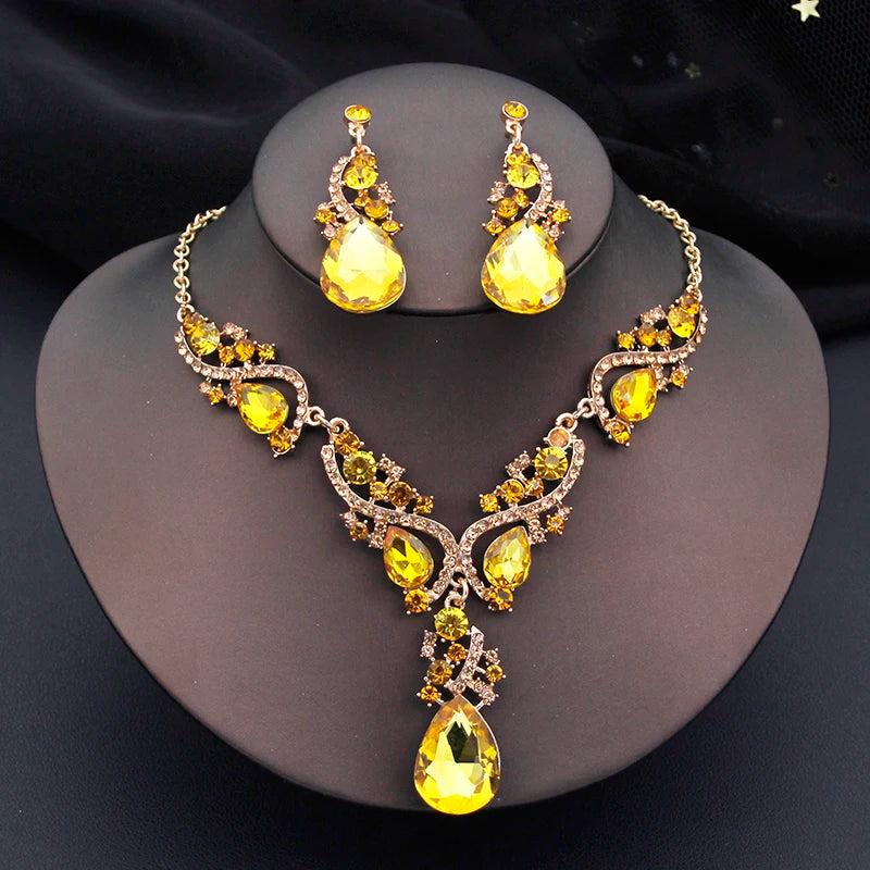 Elegant Fashion Necklace Sets for Women Party Birthday Green Choker Necklace Earrings Set Wedding Dress Bridal Jewelry Sets