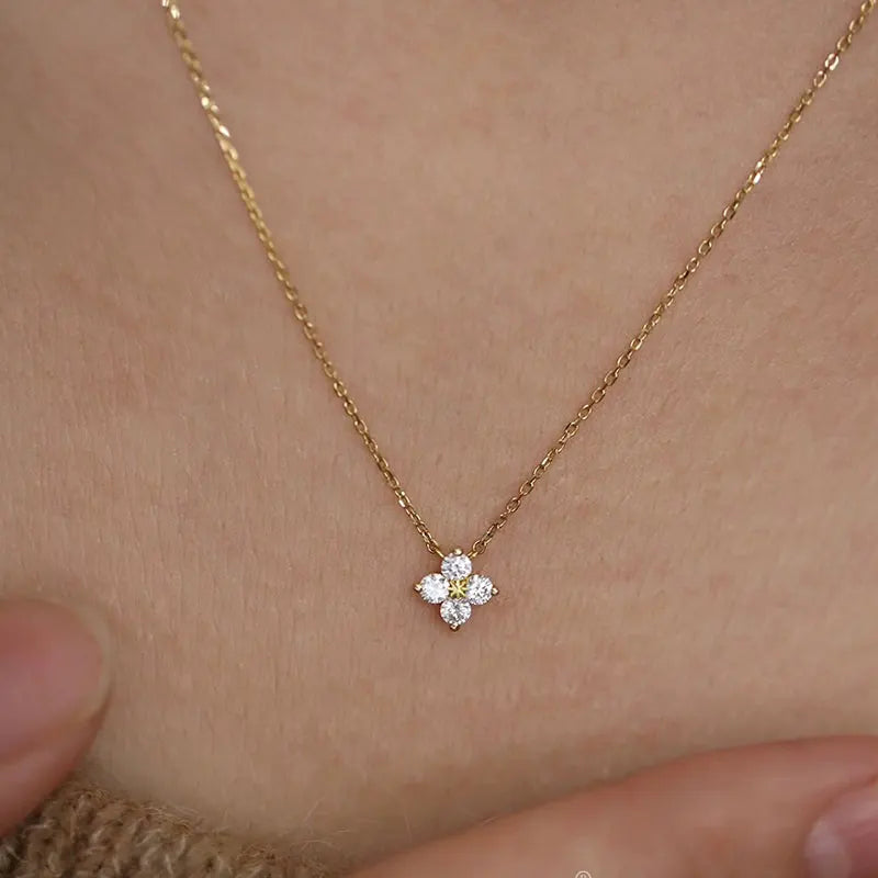 Flower Pendant Crystal Necklaces Women's Neck Chain Daily Engagement  Chokers Lucky Gift For Girls Christmas Japan Style Jewelry