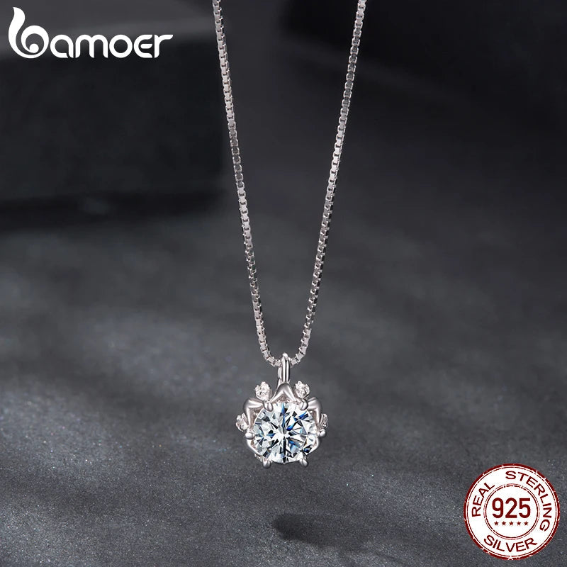 BAMOER 0.5CT Flower Buds Moissanite Necklace, 925 Sterling Silver Halo Pendant Necklace with Box Chain for Women Romantic Gift